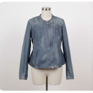 Blank NYC Moto Zip Jean Jacket Black Sleeve Details Large